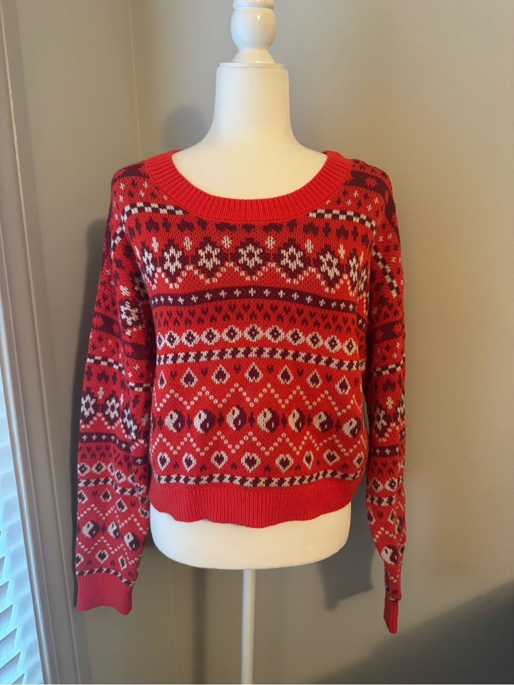 bp Red Sweater with White & Black Accents